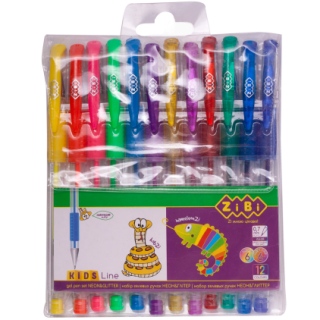 Набор из 12 гелевых ручек, NEON & GLITTER, в пластиковом пенале, KIDS Line